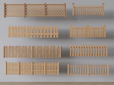 Wooden Fence Different Designs Such As Lattice Picket And Panel Styles 3d model