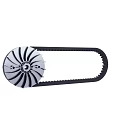 Black Toothed Belt And Silver Bladed Pulley Mechanical Drive Component