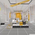 Modern Clothing Store Interior With White Shelves Yellow Accents Clothing Racks And Lighting Fixtures