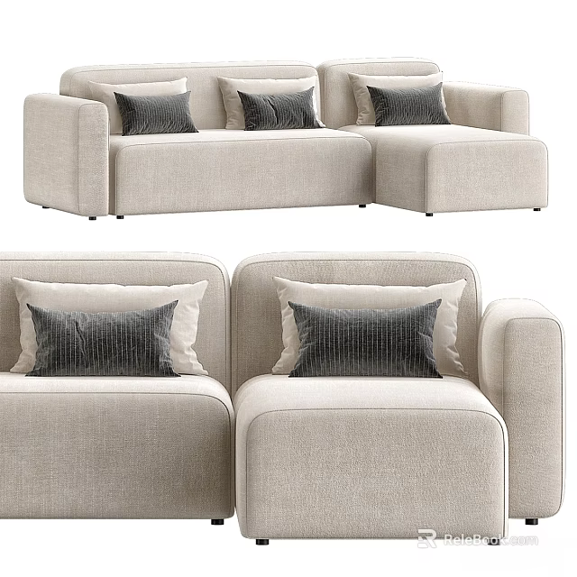 Beige Fabric Two Seater Sofa With Modern Design And Decorative Pillows 3d model