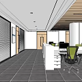 Public Office Area Corridor With Modern Design Dark Tiled Floor Wooden And Marble Walls
