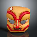Traditional Yellow Red Decorative Mask With White Dot And Intricate Red Line Patterns