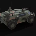 Military Armored Vehicle With Camouflage Paint Weapon Mount And Cross Insignia