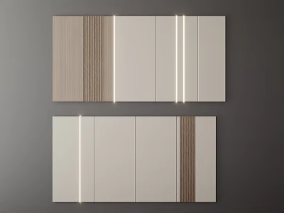 Modern Interior Wall Design Featuring Wooden And White Panels With LED Strip Lights 3d model