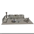Modern Cozy Sofa And Coffee Table Set With Decorative Pillows Plants And Floor Lamp