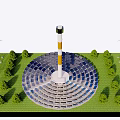 Industrial Tower Surrounded By Solar Panels Trees Power Lines And Buildings