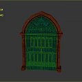 Arched Green Building Gate With Wooden Frame Intricate Patterns And Inscriptions