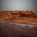 Rustic Red Brick Wall With Textured Surface And Moss On Black Reflective Base 3d model