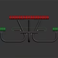 Square Red Outdoor Picnic Table With Green Benches And Black Legs