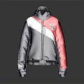 Hooded Zipper Jacket With Red Blue White Color Block Design And Chest Logo