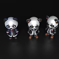 Three Cute Panda Dolls Wearing Different Outfits On Black Background 3d model