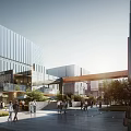 Modern Urban Commercial Street With Modern Buildings Pedestrians Greenery And Open Walkway