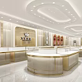 Modern Luxury Jewelry Store Interior With Gold Round Counters And Bright Lighting