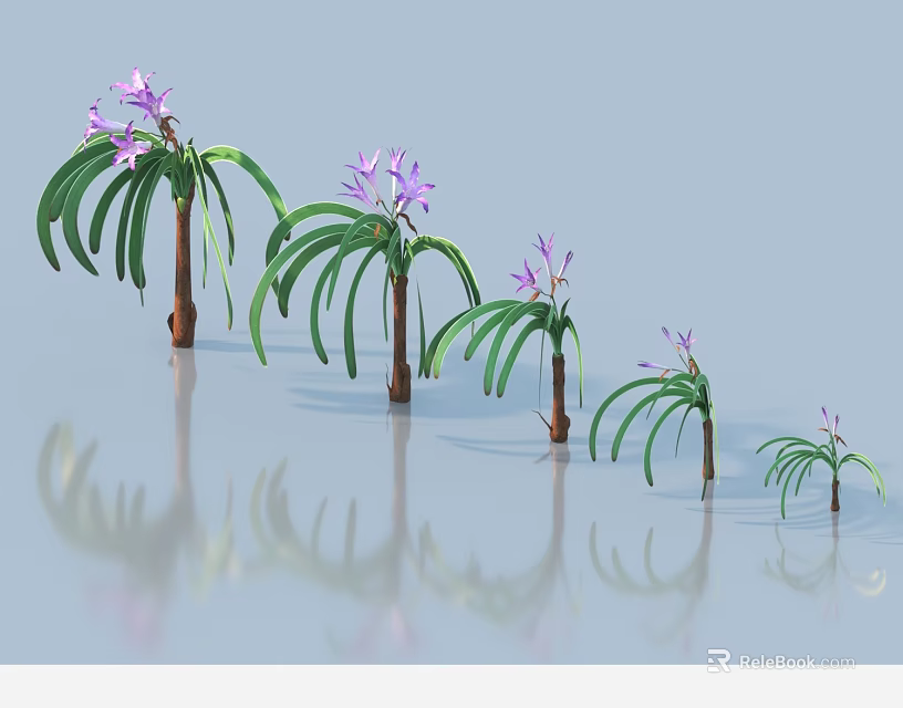 Beautiful Shrubs With Purple Flowers And Green Leaves In Various Sizes 3d model 