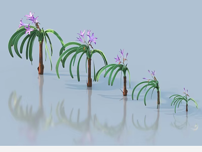 Beautiful Shrubs With Purple Flowers And Green Leaves In Various Sizes 3d model