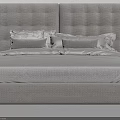 Modern Gray Double Bed With Tufted Headboard Multiple Pillows And Soft Bedding 3d model