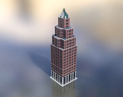 Tall Classical Office Building With Red Brick Exterior Green Roof Spire And Large Windows 3d model