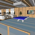 Modern Fitness Gym Interior With Ping Pong Table Fitness Equipment And Seating Area