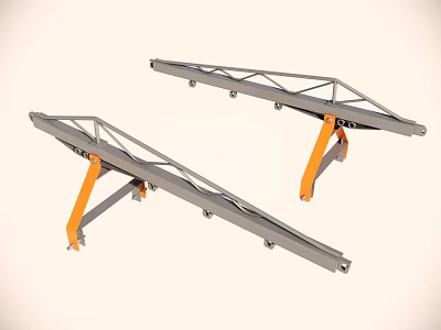Durable Metal Support Structures With Orange Legs And Mechanical Components 3d model