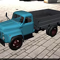 Vintage Blue Truck With Open Cargo Bed Single Cab And Large Tires