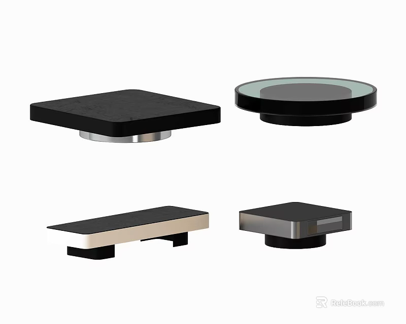 Stylish Modern Coffee Tables With Glass Top Metal Base And Wooden Accents Square Round Shapes 3d model 