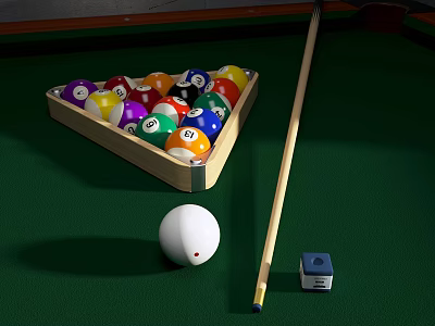 Billiard Sports Equipment With Balls Triangle Rack Cue Stick Chalk Holder And Pool Table 3d model