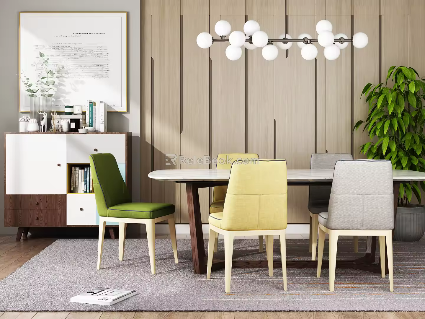 Nordic Dining Table and Chair Combination 3d model