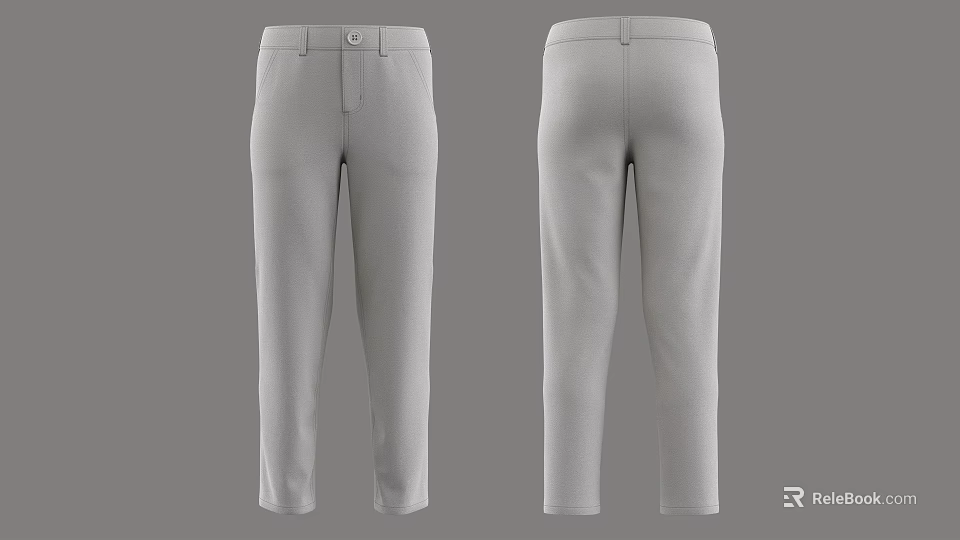 Gray Casual Pants Front And Back View With Straight Fit Design 3d model 