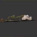 Scenic Landscape Featuring Ancient Stone Ruins Arched Structures Green Grass Surrounding Trees And Rocky Terrain