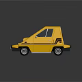 Unique Yellow Compact Car With Round Headlights And Black Stripes Design