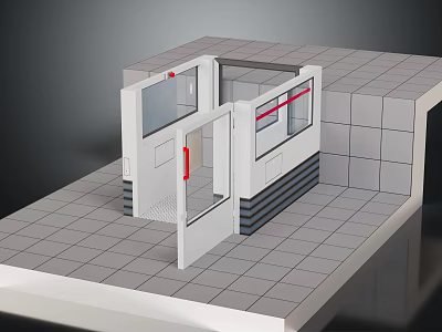 White Clean Room Enclosure With Glass Windows Doors And Tile Floor Structure 3d model