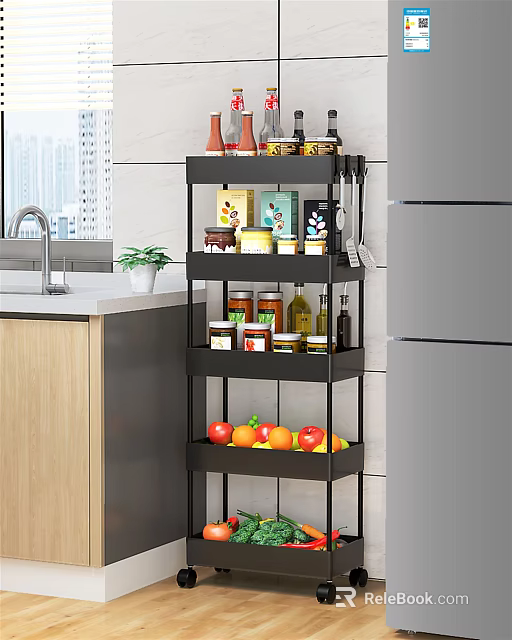 Black Multi layer Bathroom Cabinet Rack With Storage Shelves For Toiletries 3d model 