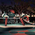 Fun Kids Playground With Bird Shaped Structure Slides Trees And Colored Pavement 3d model