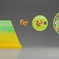 Happy Spin Wheel Featuring Squirrel And Multiple Small Images On Yellow Base 3d model