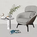 Modern Single Sofa with Marble Side Table Green Plant and Plaid Cushion 3d model