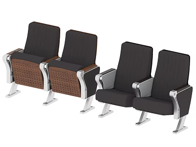Public Chairs With Black Seats Wooden Panels And Silver Metal Armrests 3d model