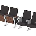 Public Chairs With Black Seats Wooden Panels And Silver Metal Armrests