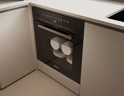 Modern Kitchen Interior With Built in Oven White Cabinets And Countertop 3d model