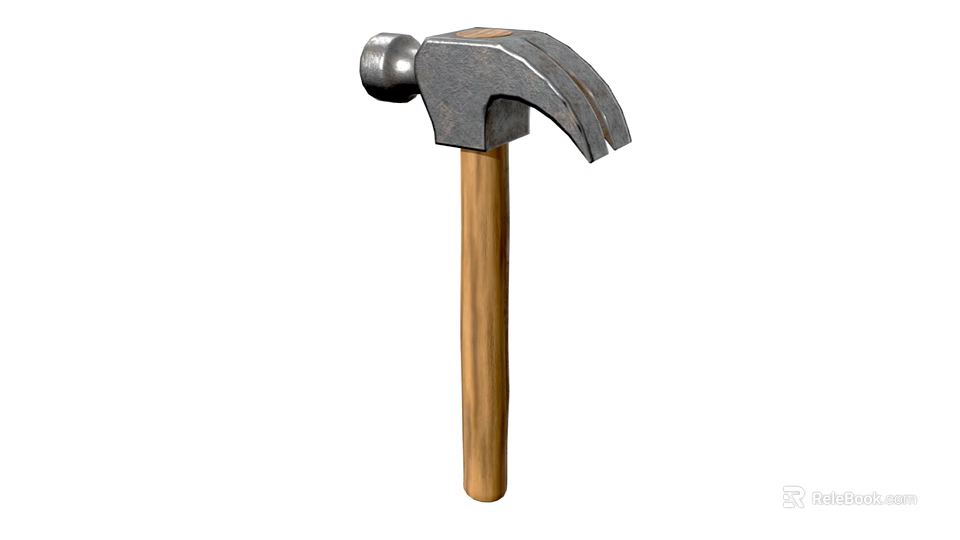 Durable Hardware Tool Hammer with Metal Head and Wooden Handle for DIY Projects 3d model 