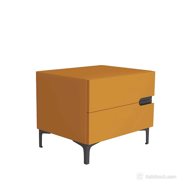 Stylish Modern Orange Bedside Table With Two Drawers And Black Legs 3d model