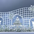 Elegant White Metal Grid Arch Photo Spot With Flowers Fountain Statues And Sea View
