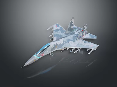 Camouflage Military Fighter Jet Model With Attached Weapons And Detailed Design 3d model