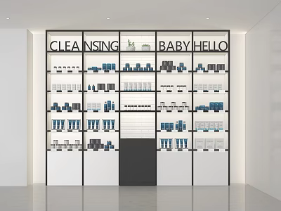 Display Shelves With White Black Layered Design Holding Cleansing Products And Baby Items For Retail 3d model