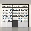 Display Shelves With White Black Layered Design Holding Cleansing Products And Baby Items For Retail