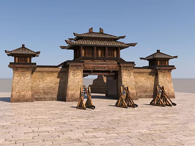 Traditional Chinese Ancient Architecture With Classic Wooden Roof Brick Walls And Stone Pavement 3d model