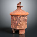 Traditional Terracotta Jar With Decorative Patterns Lid And Three Legs For Home Use