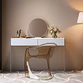 Modern Dressing Table With Round Mirror Transparent Chair Flower Vase And Floor Lamp