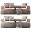Modern Gray Sectional Sofa With Comfortable Pillows Cozy Blanket And Dark Armrests 3d model