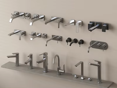 Various Modern Style Faucets Display With Wall Mounted And Countertop Designs 3d model