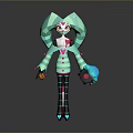 3D Cartoon Character With Geometric Teal Headwear Striped Clothing And Purple Object